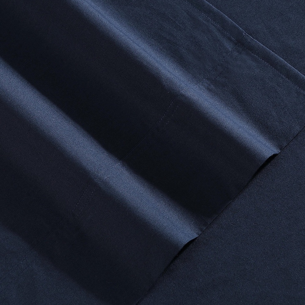 Tommy Hilfiger Solid 200-Thread Count Cotton Percale Queen Top Sheet- Navy